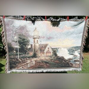 Thomas Kinkade‎ Lighthouse Throw Blanket Afghan Tapestry Rectangle Coastal